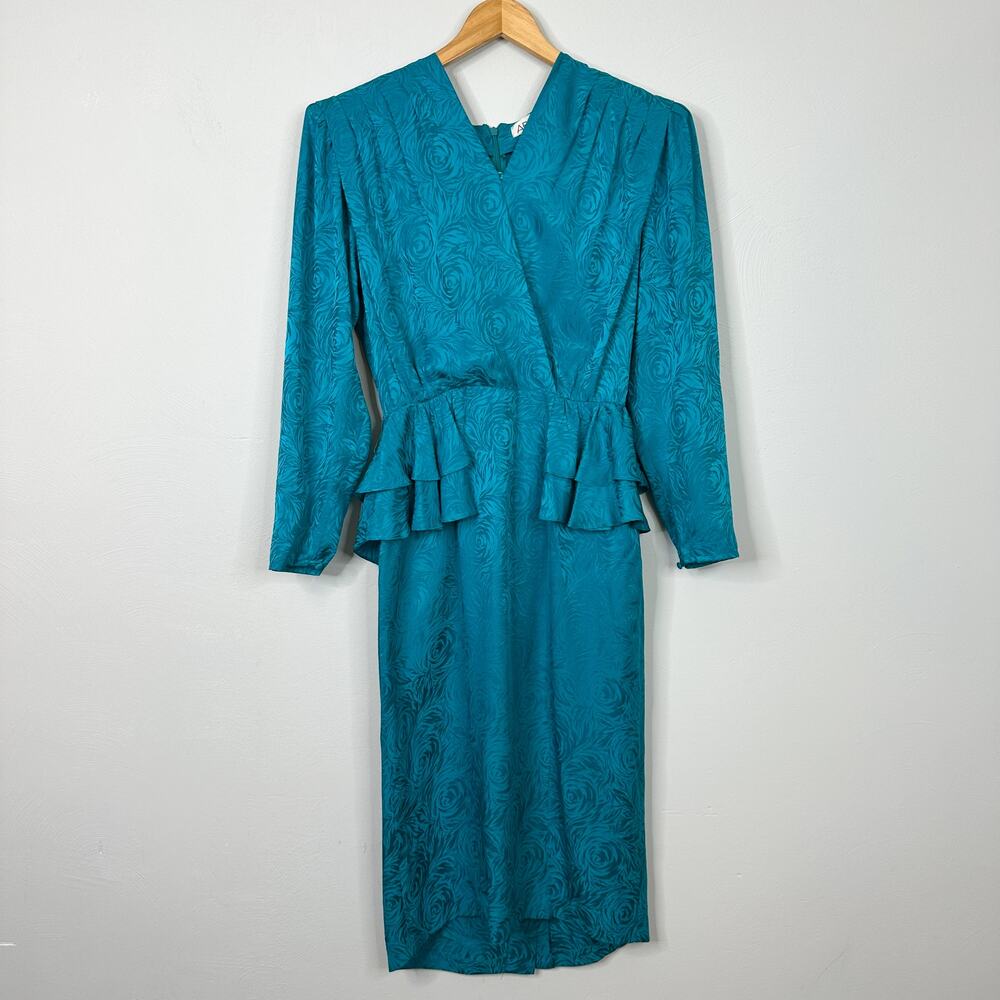 Vintage 1990s Argenti Silk Teal A-Line Dress